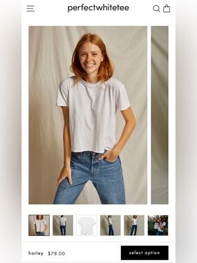 NWOT PerfectWhiteTee Harley Crewneck Short Sleeve White Tee 100% Cotton | Small